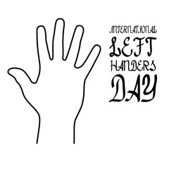 Obraz premium International left handers day, hand with spread fingers from contour black brush lines.