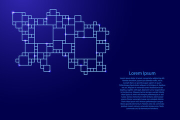 Jersey map from blue pattern from a grid of squares of different sizes and glowing space stars. Vector illustration.
