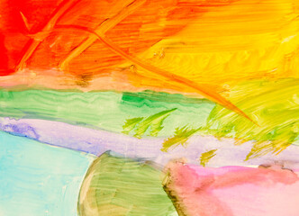 Colorful hand painted mix media abstract art with vibrant colors