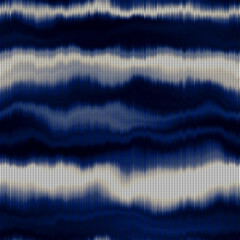  Blurry gradient woven tie dye knit texture background. Wavy irregular bleeding watercolor ink seamless pattern. Digital indigo ombre distorted all over print. Variegated dripping effect backdrop. © Limolida Studio