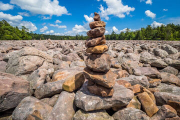 Fototapeta na wymiar Cairn at the boulder field in Hickory Run State Park, Pennsylvania