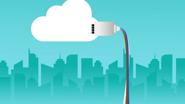 Usb cable animation connecting to a cloud on sky