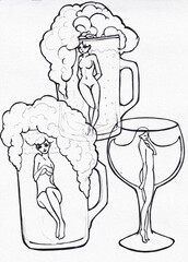 hand drawn illustration of a glass of beer
