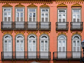Ancient facade with balconies, downtown Rio 
