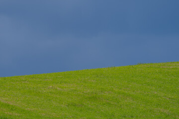 Storm clouds above a green meadow in the summer in England