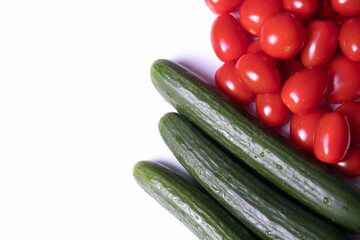 cherry tomatoes and basil and cucumbers