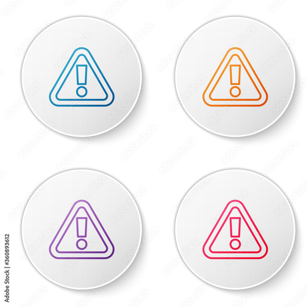 Poster color line exclamation mark in triangle icon isolated on white background. hazard warning sign, care