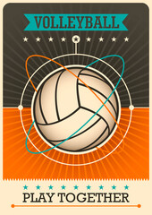 Volleyball poster design design in retro style. Vector illustration.