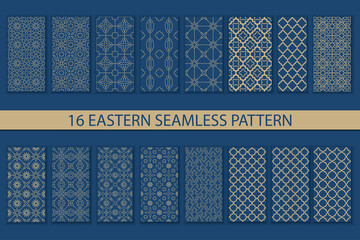 Arabic seamless geometric ornamental patterns set in vintage oriental style
