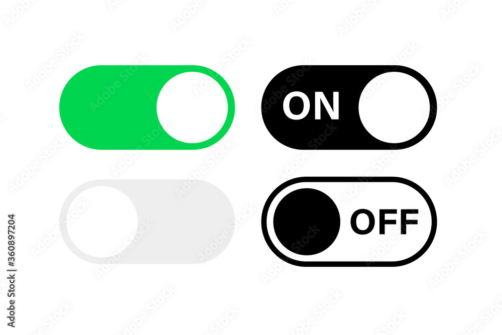 Poster switch toggle buttons on off. vector isolated web elements. mobile app interface switch buttons and 