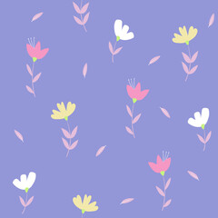 Seamless vector pattern with cute flowers and leaves. For fabric, Wallpaper, wrapping paper.