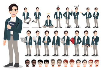 Businessman cartoon character set in office style smart suit . Vector illustration