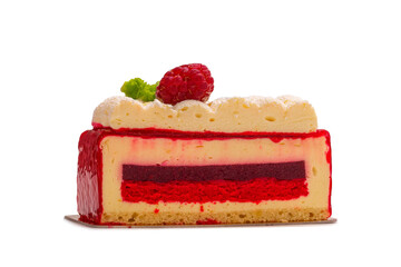 Raspberry cake isolated on white.