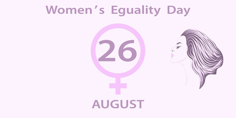 Female face, gender sign, august 26 - light background - vector. Banner. Women's Equality Day