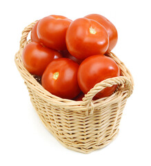 Closeup of tomatoes  isolated in basket on white
