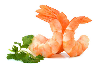 cooked unshelled tiger shrimps isolated on white