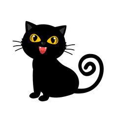 Black cat cartoon isolated on white background vector.