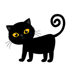 Black cat cartoon isolated on white background vector.