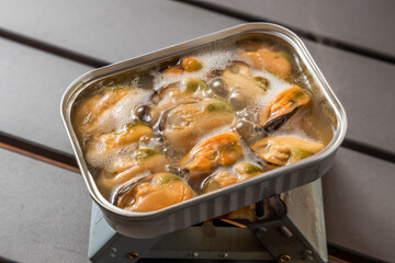 ムール貝のワイン蒸し　Camp food mussel white wine steamed