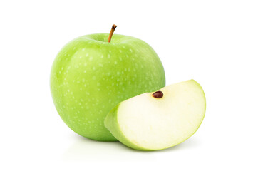 Organic green Apple with sliced  isolated on white background.