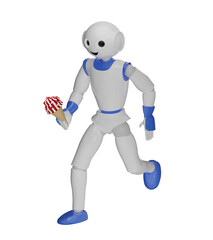 lustiger Roboter rennt mit Eis in der Hand.