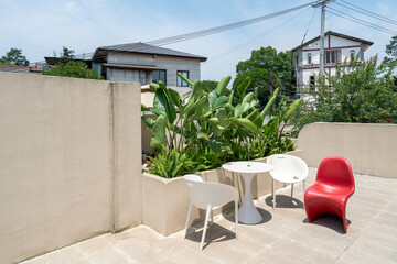 Long table and chair in Villa Garden Restaurant