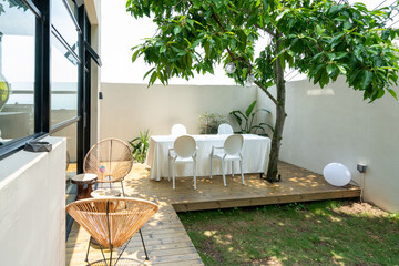 Long table and chair in Villa Garden Restaurant