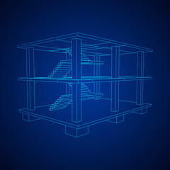 Building under construction. Build house construct in process. Wireframe low poly mesh vector illustration