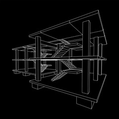 Building under construction. Build house construct in process. Wireframe low poly mesh vector illustration