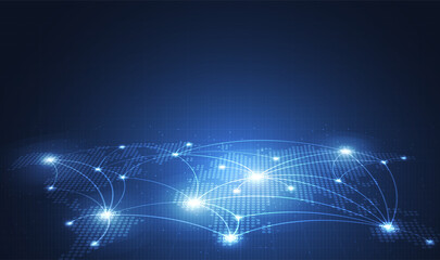 Global network technology background with world map or social media communication internet network Connection vector design...