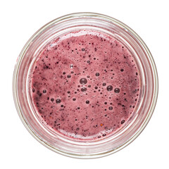 Honey with blueberries in a glass jar. Isolated on a white background. View from the top.