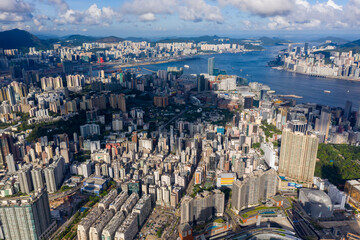 Fototapeta premium Aerial panoramic view of Hong Kong