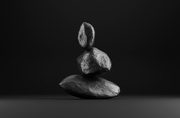 Stone podium product on black background. 3d rendering