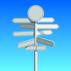 Blank directional signs pointing left and right on blue sky background. Flat vector Illustration. Flat vector design.