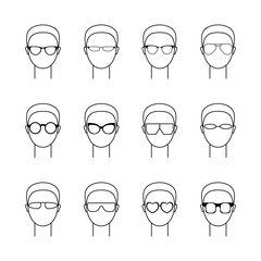 Set with vector icons illustrating men in sunglasses. Art сan be used as logo for glasses store.