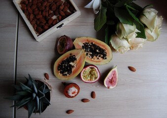 spices and herbs on wooden table