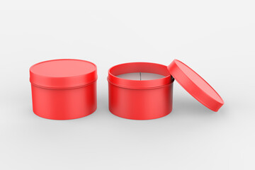 blank travel tin candle mock up isolated on a white back ground. 3d render illustration.