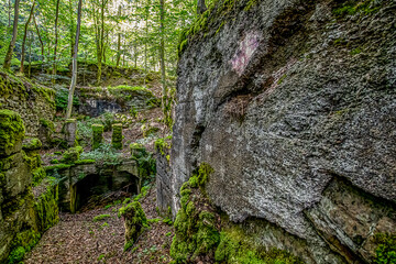 verlassener Steinbruch mitten im grünen Wald