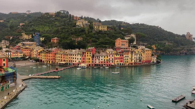 Colorful houses at square of Portofino. Portofino is a resort famous for its picturesque harbour.	