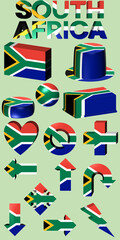 SOUTH AFRICA NATIONAL FLAG 3D TEXT AND SHAPES 