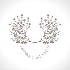 Floral Design. Hand drawn flowering branches of wild herbs. Vector symmetry floral template for design.
