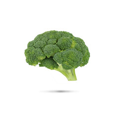 Conceptual image of green broccoli shaped like the human brain, Green broccoli shaped in the human brain. Respiratory system. Healthy body. Fresh broccoli isolated on white background.