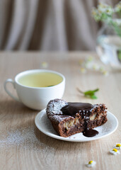 Cup of tea and chocolate cake