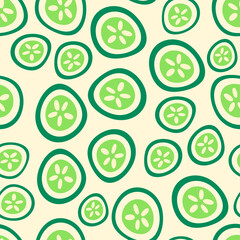 seamless pattern with abstract sliced cucumbers. fresh green vegetables