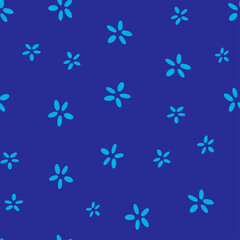 Fototapeta na wymiar seamless pattern with small abstract blue flowers on a navy blue background. flat design. floral theme. for packaging, paper, fabric. print for clothes