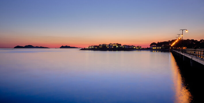 Toralla Island and his bridge at sunset