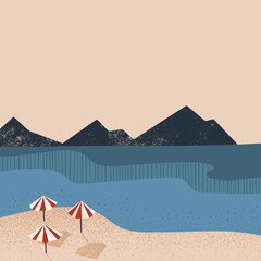 Summer illustration with tropical beach landscape