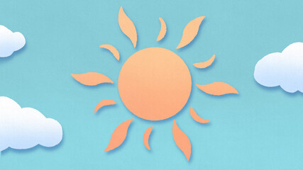 立体的なかわいい太陽のイラスト　天気　晴れ　ペーパーカットの背景装飾　色画用紙	