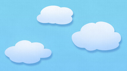 立体的な青空と雲のかわいいイラスト　天気　曇り　ペーパーカットの背景装飾　色画用紙	