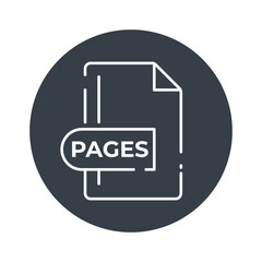 PAGES File Format Icon. PAGES extension filled icon.